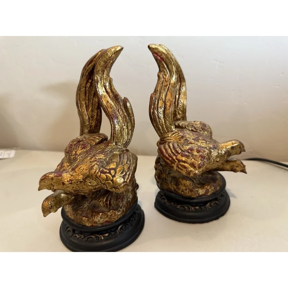 Vintage Pheasant Bookends Heavy Cast Composite 7.25